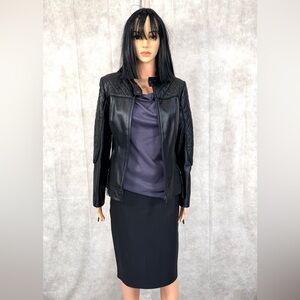 Neiman Marcus Black 100% Lamb Leather Quilted Moto Jacket